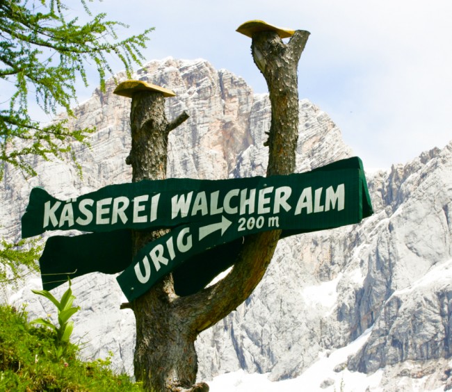 Wegweiser zur Walcheralm in Ramsau am Dachstein, Steiermark